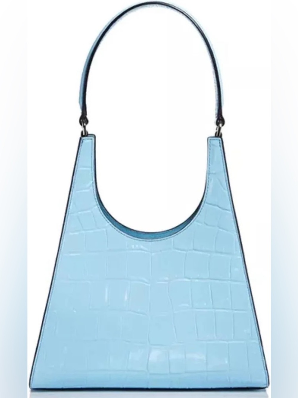 STAUD Sky Blue Croc-Embossed Shoulder Bag